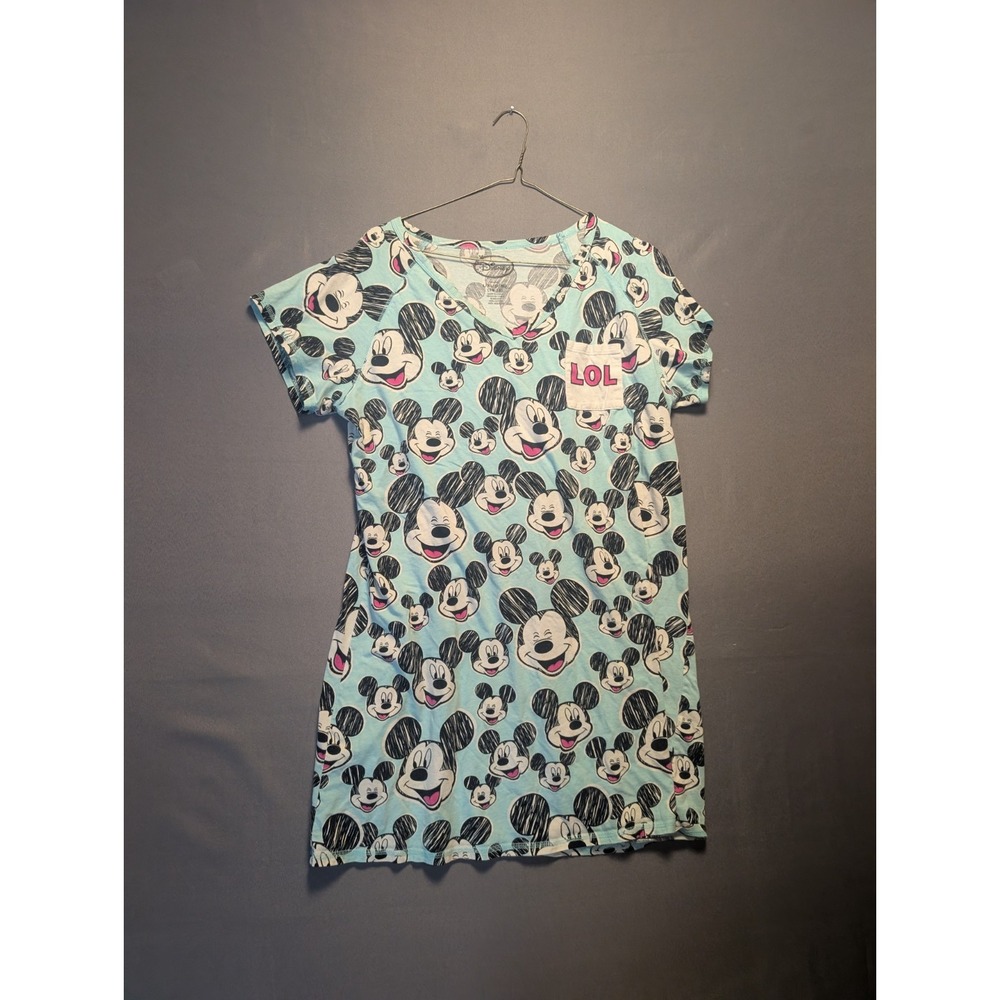 Disney Mickey Mouse Sleep Shirt Womens Large Blue All Over Print Short Sleeve